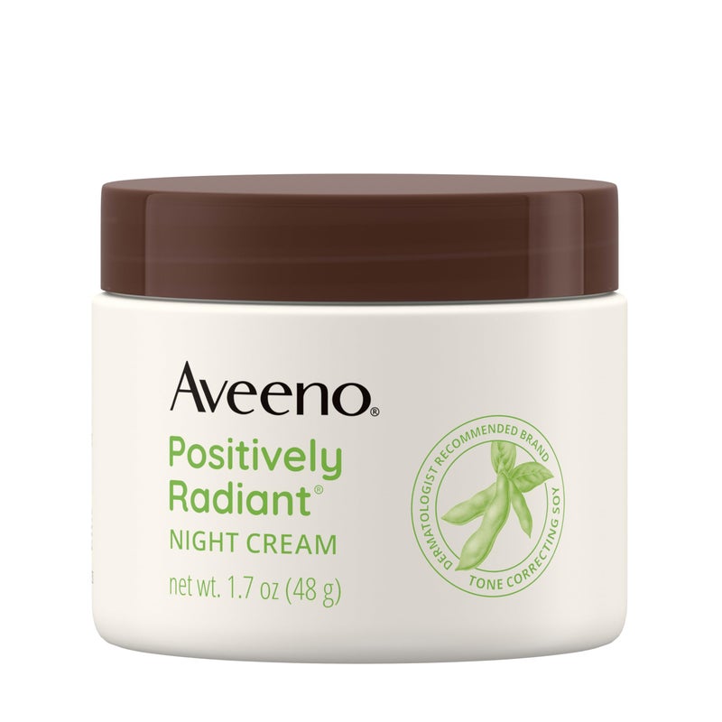 Aveeno Positively Radiant Moisturizing Face & Neck Night Cream with Tone Correcting Soy & Niacinamide, Night Cream Targets Dull Skin & Evens Skin Tone & Texture, Hypoallergenic, 1.7 oz - Image 1