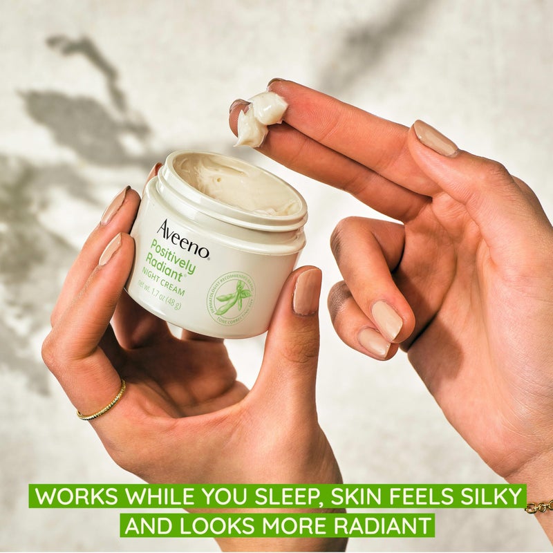 Aveeno Positively Radiant Moisturizing Face & Neck Night Cream with Tone Correcting Soy & Niacinamide, Night Cream Targets Dull Skin & Evens Skin Tone & Texture, Hypoallergenic, 1.7 oz - Image 4
