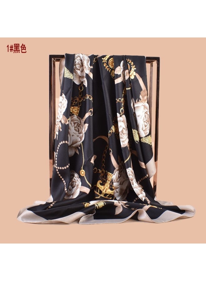 New Chain Floral Print Silk Scarf, Versatile And Decorative, 90 Twill Silk Square Scarf, Can Be Worn As A Shawl