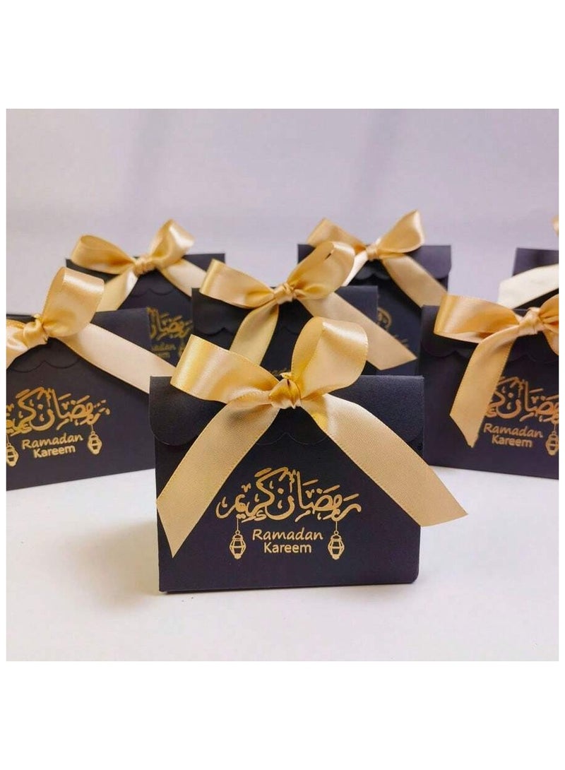 Ramadan giveaway boxes designed with the phrase “Ramadan Kareem” in black and with a golden ribbon. 10 boxes - Image 3