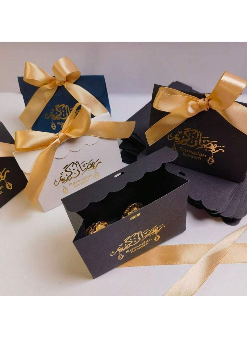 Ramadan giveaway boxes designed with the phrase “Ramadan Kareem” in black and with a golden ribbon. 10 boxes - Image 4