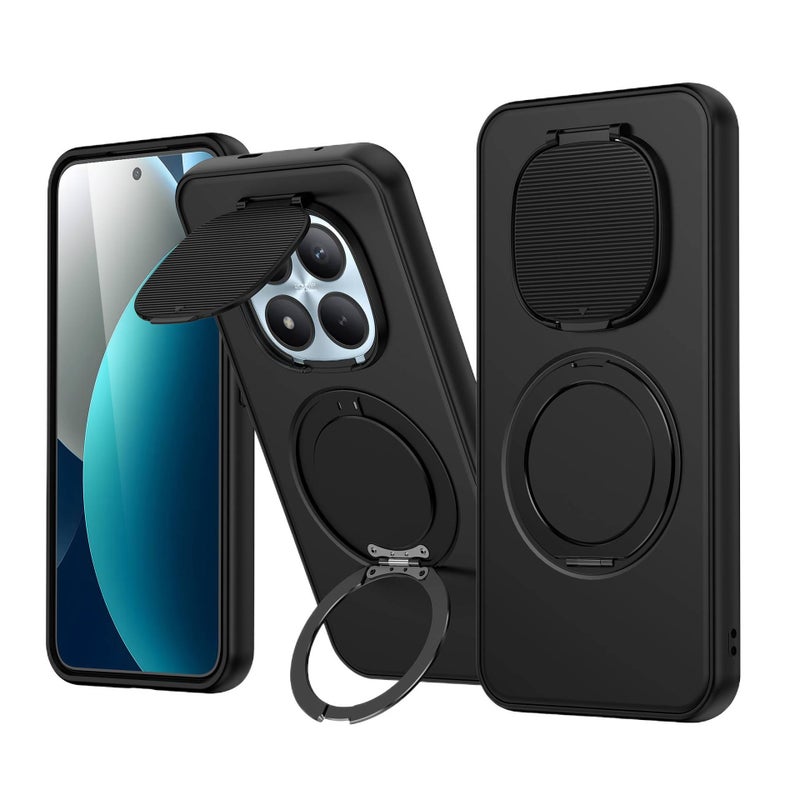 غطاء واقي بAcrylic لـ Redmi Note 14 Pro مع حماية من السقوط وحامل دوار مع مقاوم للصدمات مع نافذة حماية العدسة مع قبضة مضادة للانزلاق باللون أسود مضاد للانزلاق من الأكريليك باللون ا. - Image 1