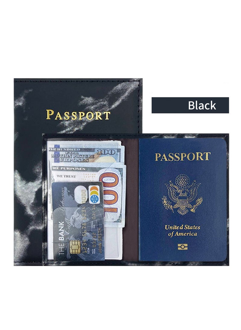 ماركة غير محددة حافظة جواز سفر سوداء، حافظة جواز سفر رخامية مع خاصية حجب RFID، حافظة وثائق سفر جلدية للرجال والنساء، إكسسوارات السفر  - Image 1