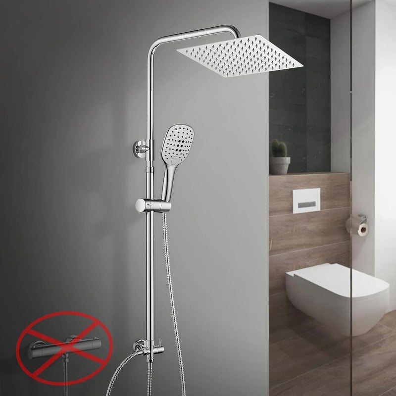 KSA market compliant quality Görbach Shower Riser Rail with Shower Holder Bracket and Shower Bar in 304 SUS Adjustable Height Bathroom Shower Set System with Shower Head Height and Angle Adjustable in SUS 20x20cm. Cost saving user oriented build - Image 1