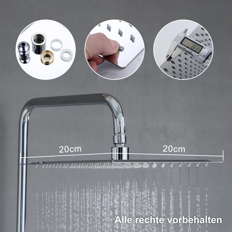 KSA market compliant quality Görbach Shower Riser Rail with Shower Holder Bracket and Shower Bar in 304 SUS Adjustable Height Bathroom Shower Set System with Shower Head Height and Angle Adjustable in SUS 20x20cm. Cost saving user oriented build - Image 2