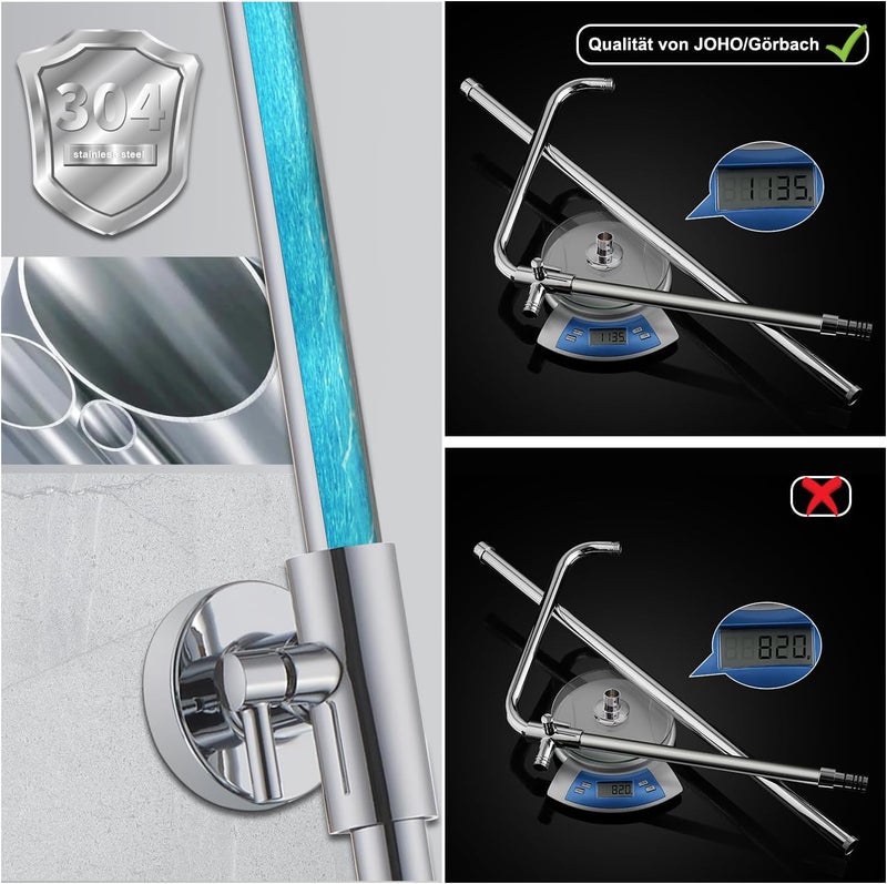 KSA market compliant quality Görbach Shower Riser Rail with Shower Holder Bracket and Shower Bar in 304 SUS Adjustable Height Bathroom Shower Set System with Shower Head Height and Angle Adjustable in SUS 20x20cm. Cost saving user oriented build - Image 4