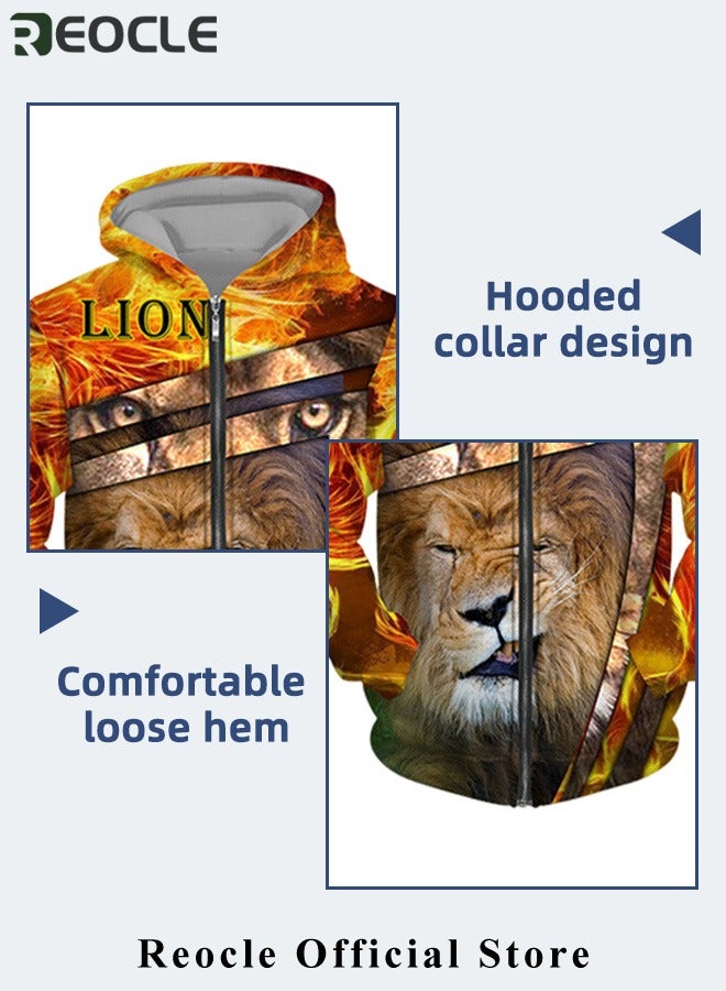 ريوكل طقم هودي رجالي مكون من قطعتين، سويت شيرت، بقلنسوة بأكمام طويلة، مطبوع ثلاثي الأبعاد، مع سحاب، بنطال رياضي، بدلة كاجوال - Image 5