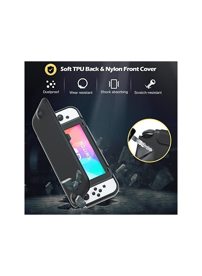 بروماس غطاء قابل للطي لجهاز نينتندو سويتش OLED موديل 2021 مع 2 واقي شاشة، حافظة واقية لجهاز Switch OLED مع غلاف أمامي قابل للفصل مغناطيسيًا - أسود - Image 3