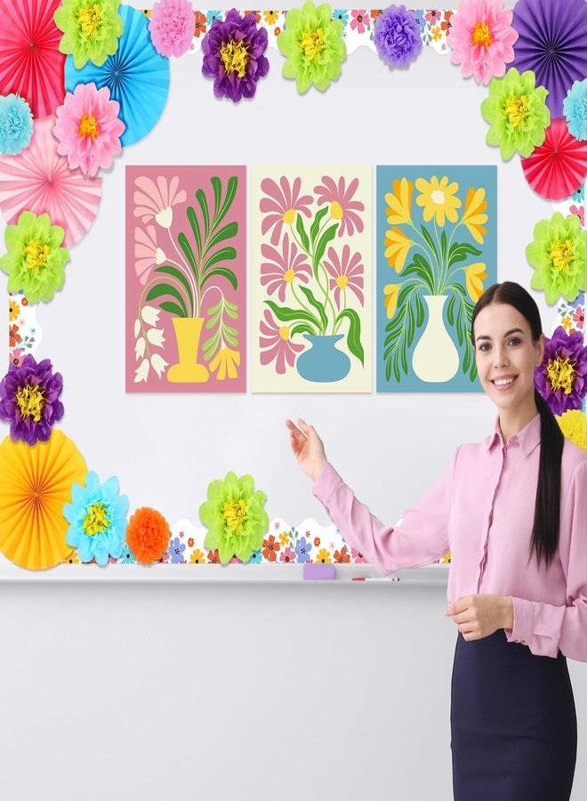 Supervitae 46 Pcs Spring Bulletin Board Decorations Spring Flowers Classroom Bulletin Board Border with Paper Fans Tissue Paper Flowers for Classroom Blackboard Home Wall Decorations - Image 5