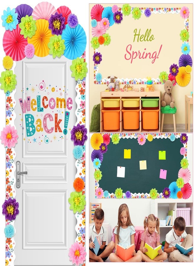 Supervitae 46 Pcs Spring Bulletin Board Decorations Spring Flowers Classroom Bulletin Board Border with Paper Fans Tissue Paper Flowers for Classroom Blackboard Home Wall Decorations - Image 4
