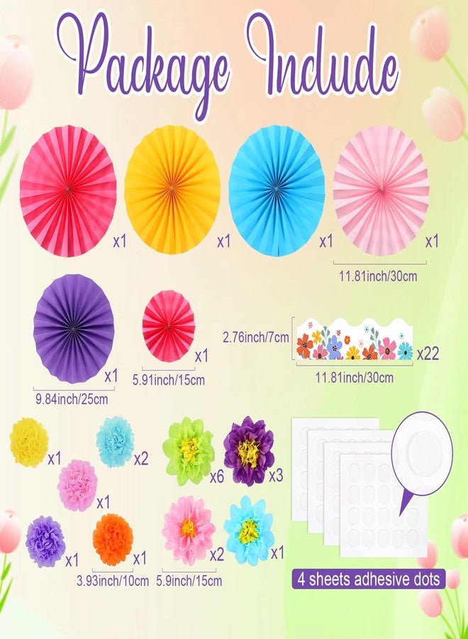 Supervitae 46 Pcs Spring Bulletin Board Decorations Spring Flowers Classroom Bulletin Board Border with Paper Fans Tissue Paper Flowers for Classroom Blackboard Home Wall Decorations - Image 2