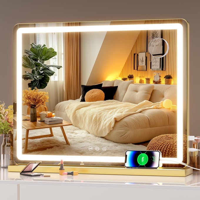 VANITY MIRROR WITH LIGHTS 315 X 22 LED MAKEUP MIRROR LIGHTED MAKEUP MIRROR WITH DIMMABLE 3 MODES TOUCH SCREEN CONTROL VANITY MIRROR ROUND BLACK