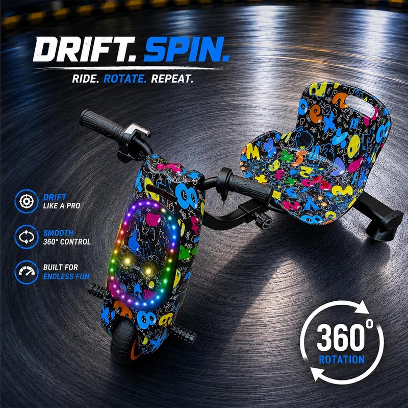 MyToys 36V Electric Drift Scooter for Kids Ages 4+ 250W Brushless Motor Ride-On Tricycle with Bluetooth Speaker and LED Lights - Image 5