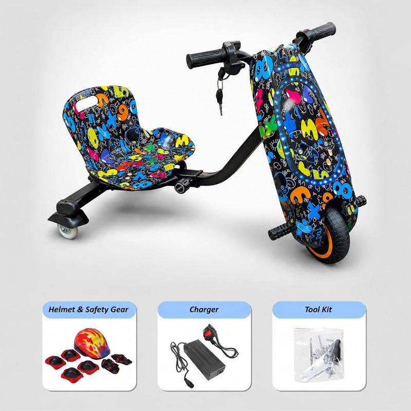 MyToys 36V Electric Drift Scooter for Kids Ages 4+ 250W Brushless Motor Ride-On Tricycle with Bluetooth Speaker and LED Lights - Image 3