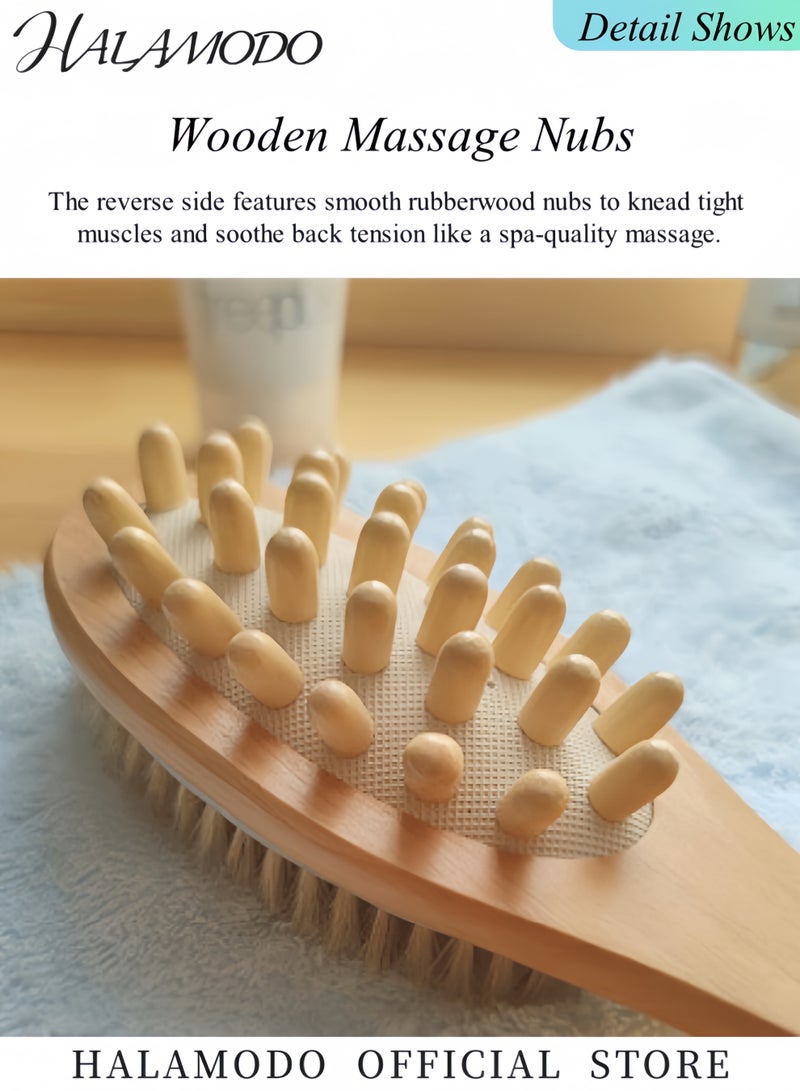 HALAMODO Back Scrubber Rubber Wood Double-Sided Bath Brush Long Handle Anti Slip Bath Brush for Shower & Exfoliating & Massage - Image 4