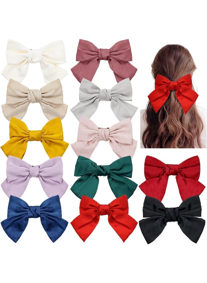 HZYH 12 Pack 8 Inch Large Big Oversized Knot Bowknot Satin Hair Bows, French Barrettes Hair Clips, Ponytail Holder Hair Bow Ribbon Accessories, for Women Girls Adults - Image 1