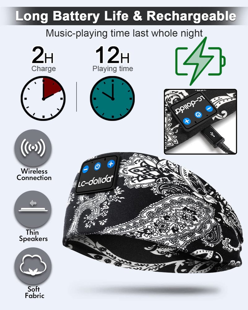 LC-dolida Sleep Headphones Bluetooth Headband Music Headband Wireless Band Headband Headphones with Thin HD Stereo Speakers Perfect for Side Sleepers, Sport, Yoga, Travel - Image 4