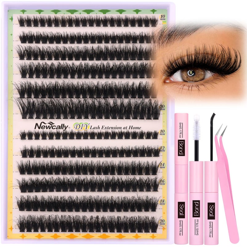 Lash Clusters Kit Thick Eyelash Clusters Individual Wispy Volume Lash Extension Kit 1020MM Cluster Eyelash Extensions with Lash Glue Bond and Seal Tweezers 70D80D by Newcally