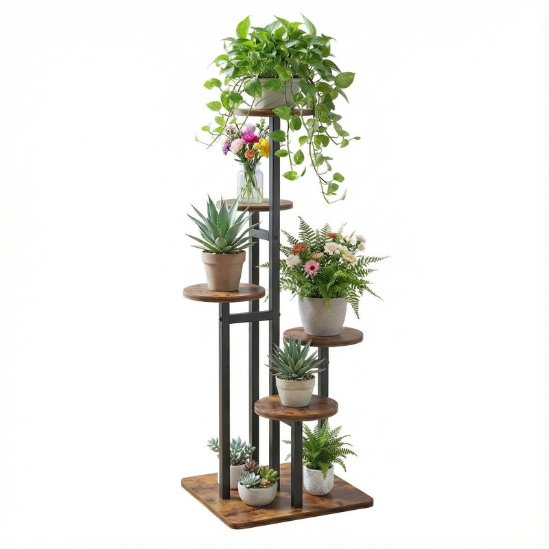 VonDream 5 Tier Plant Stand Indoor, Tiered Plant Stands for Indoor Plants Multiple, Corner Flower Stand for Living Room, Multi-Layer Vintage Design Plant Shelf - Image 1