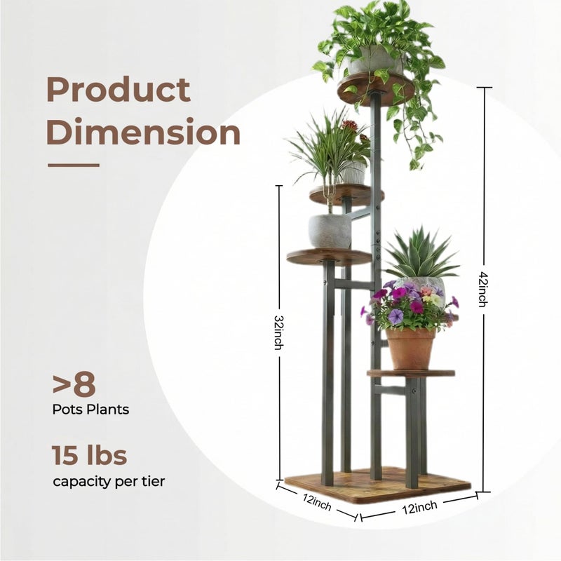 VonDream 5 Tier Plant Stand Indoor, Tiered Plant Stands for Indoor Plants Multiple, Corner Flower Stand for Living Room, Multi-Layer Vintage Design Plant Shelf - Image 5