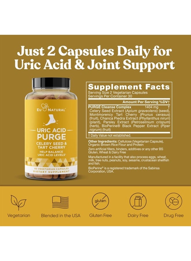 Eu Natural Purge! Uric Acid Flush – Eat & Drink What You Want – Detox and Cleanse with Celery Seed Extract, Tart Cherry & Chanca Piedra for Effective Joint Support & Active Mobility – 120 Soft Vegan Capsules - Image 5