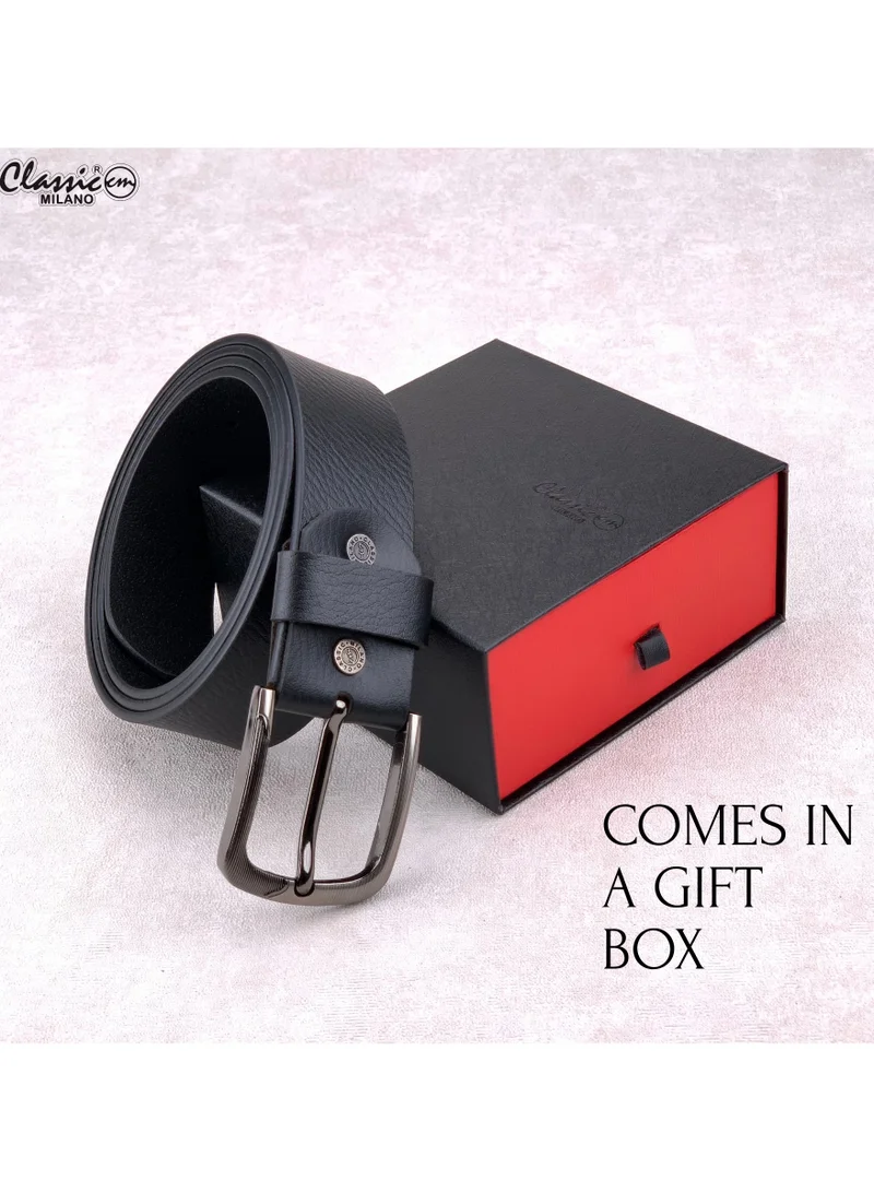 Classic Milano Black (Crunch 40MM) Classic Milano Leather Belt for Men – Genuine Leather Mens Belt, Formal & Casual Dress Belt Men with Gift Box, Adjustable Men's Belts, Office & Daily Wear for Men | Best Price UAE