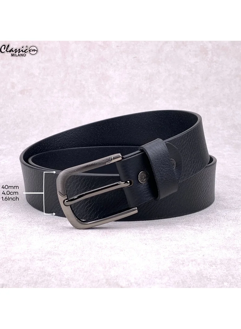 Classic Milano Black (Crunch 40MM) Classic Milano Leather Belt for Men – Genuine Leather Mens Belt, Formal & Casual Dress Belt Men with Gift Box, Adjustable Men's Belts, Office & Daily Wear for Men | Best Price UAE