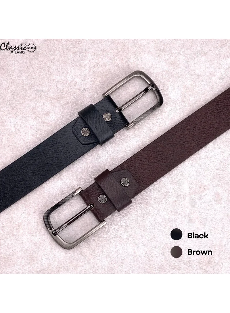 Classic Milano Black (Crunch 40MM) Classic Milano Leather Belt for Men – Genuine Leather Mens Belt, Formal & Casual Dress Belt Men with Gift Box, Adjustable Men's Belts, Office & Daily Wear for Men | Best Price UAE