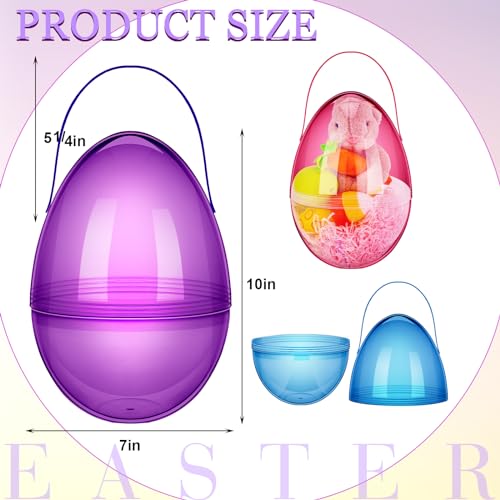 Funtery 8 Pcs Jumbo Easter Eggs 10 Inch Plastic Giant Easter Eggs with Handles Clear Large Baskets Fillable Big Bunny Egg Shaped Baskets Containers Decoration Multi Colors - Image 5