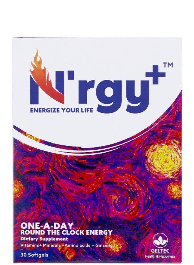 Geltec N'rgy+ Energy Supplement Enhanced Vitality With Vitamin B Complex & Ginseng Extract 30 Capsules - Boost Energy & Focus, Reduce Fatigue, Support Endurance - Image 1