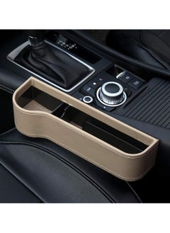 Scrolls 2 Pack Car Seat Gap Organizer Storage Box Cup Holder Car Console Side Pockets PU Leather Cellphones Key Cards Sunglasses Small Items Car Interior Accessories (Right and Left, Beige)  - Image 1