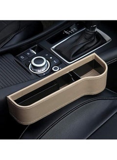 Scrolls 2 Pack Car Seat Gap Organizer Storage Box Cup Holder Car Console Side Pockets PU Leather Cellphones Key Cards Sunglasses Small Items Car Interior Accessories (Right and Left, Beige)  - Image 2