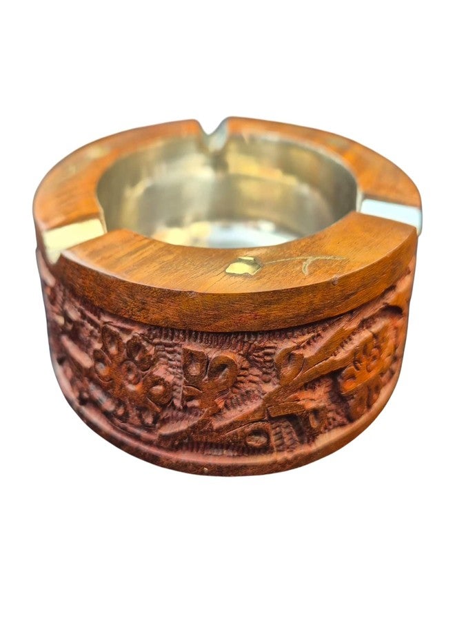 Craftland Handmade Wooden Round And Carved Ashtray With Steel Lid For Home Bar Office Car Table And Gifts - Image 4