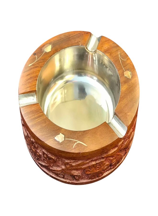Craftland Handmade Wooden Round And Carved Ashtray With Steel Lid For Home Bar Office Car Table And Gifts - Image 1