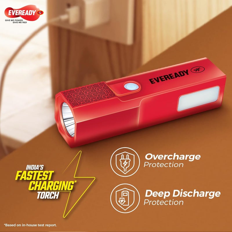 Eveready Eveready Boomlite Rechargeable TorchDL854 Lighting Modes1W Torch 2W Emergency Side LightECT Technology with Micro USB Charging CableRed Yellow Blue Black LED 120 Lumen - Image 4