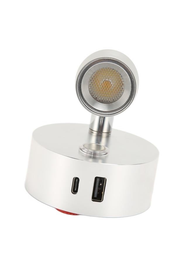 RV Reading Light with USB Type C Port Blue Nightlight 3 Color Dimming Boat Reading Lamp Polished Surface Touch Switch DC12‑24V Silver - Image 5
