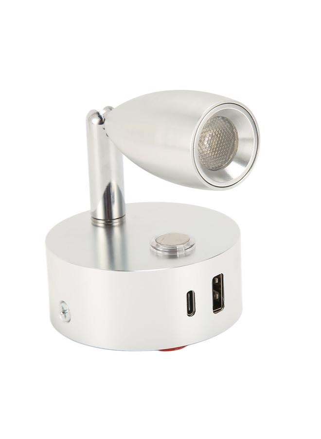 RV Reading Light with USB Type C Port Blue Nightlight 3 Color Dimming Boat Reading Lamp Polished Surface Touch Switch DC12‑24V Silver - Image 4