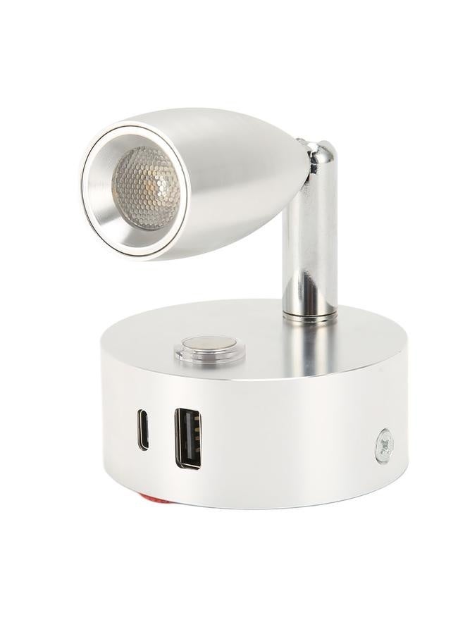 RV Reading Light with USB Type C Port Blue Nightlight 3 Color Dimming Boat Reading Lamp Polished Surface Touch Switch DC12‑24V Silver - Image 2