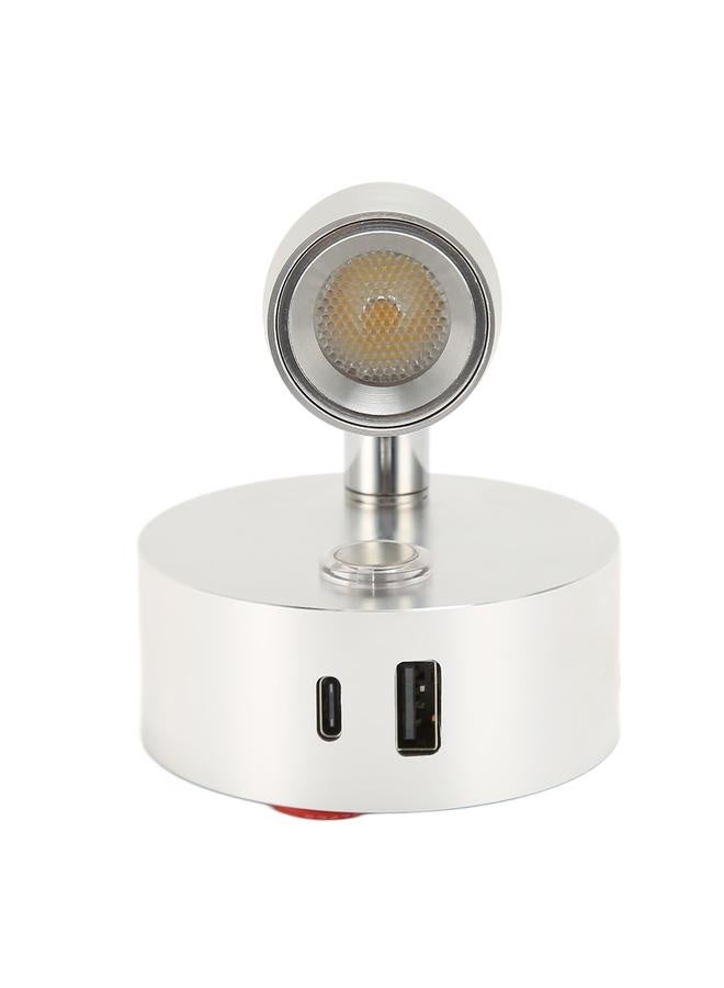 RV Reading Light with USB Type C Port Blue Nightlight 3 Color Dimming Boat Reading Lamp Polished Surface Touch Switch DC12‑24V Silver - Image 3