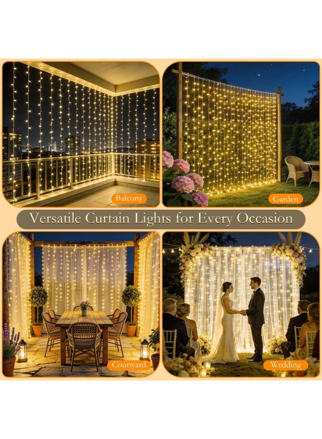 Hugifts USB Remote Control LED Curtain String Lights, 300 LEDs 9.8×9.8ft, 8 Lighting Modes with Timer, IP44 Waterproof Warm White for Bedroom Wedding Party Decoration - Image 2