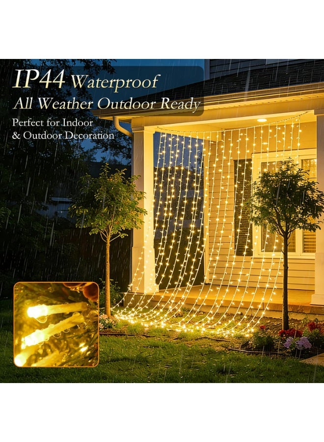 Hugifts USB Remote Control LED Curtain String Lights, 300 LEDs 9.8×9.8ft, 8 Lighting Modes with Timer, IP44 Waterproof Warm White for Bedroom Wedding Party Decoration - Image 4