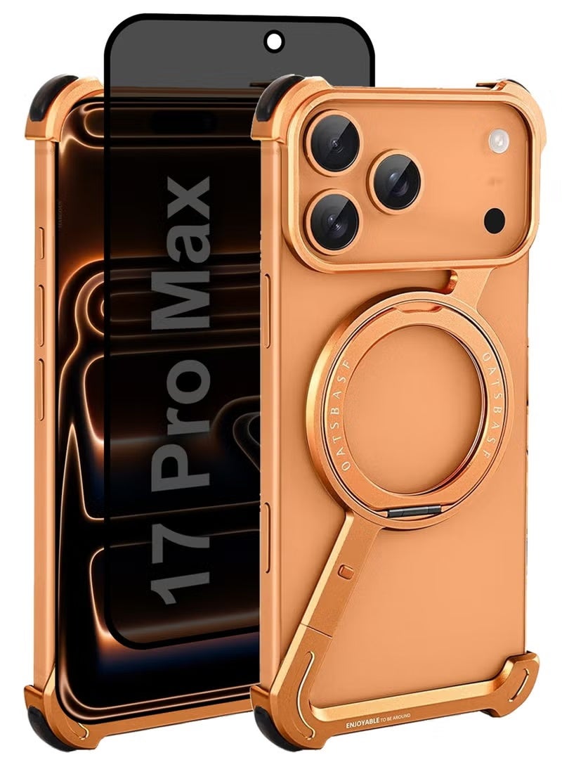 GENNEXT 2Packs Minimalist Phone Cover for iPhone 17 Pro Max, 360° Rotation Kickstand Aluminum Metal Frameless Design Bumper Z Case, Protective Shock Grade Shell with Privacy Screen Protector - - Image 1