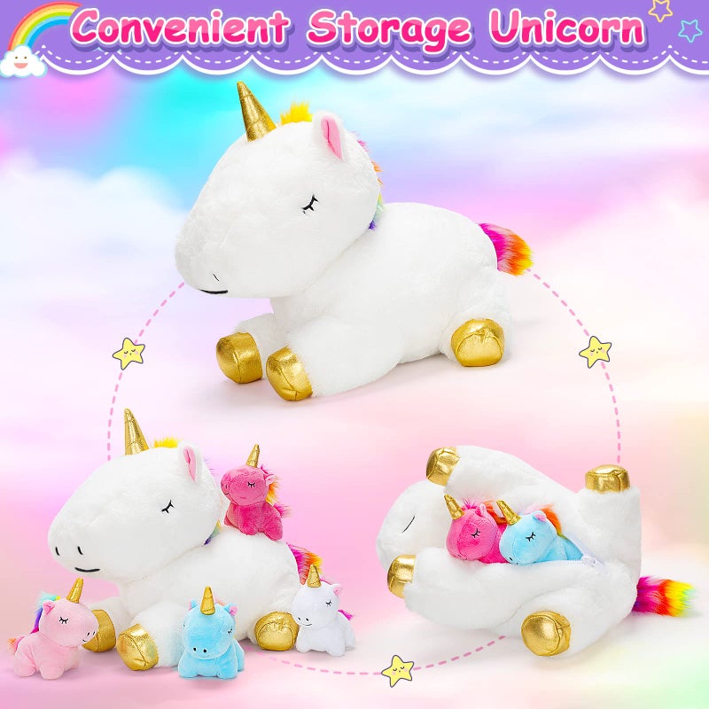 KMUYSL Toys for Girls Ages 0 1 2 3 4 5 6 7 8+ Years - Unicorn Mommy Stuffed Animal with 4 Baby Unicorns in Her Tummy, Soft Unicorn Plush Toys Set, Christmas Birthday Gifts for Baby, Toddler, Kids - Image 2