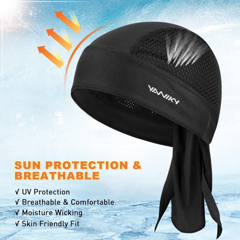 YANIKY Bandanas Skull Caps for Men, Women Skull Cap Helmet Liner, Summer Cycling Hat, Durags for Men, Motorcycle Bandana Sweat Wicking Dew Rags for Sport Travel Running Fitness (Black) - Image 3