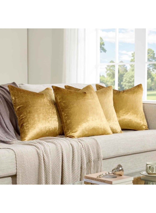 4pcs,Throw Pillow Covers,Decorative Throw Pillow Covers 18 x 18IN, Gold Soft Pillow Covers Velvet,Set of 4 Decor Square Cushion Covers - Image 4