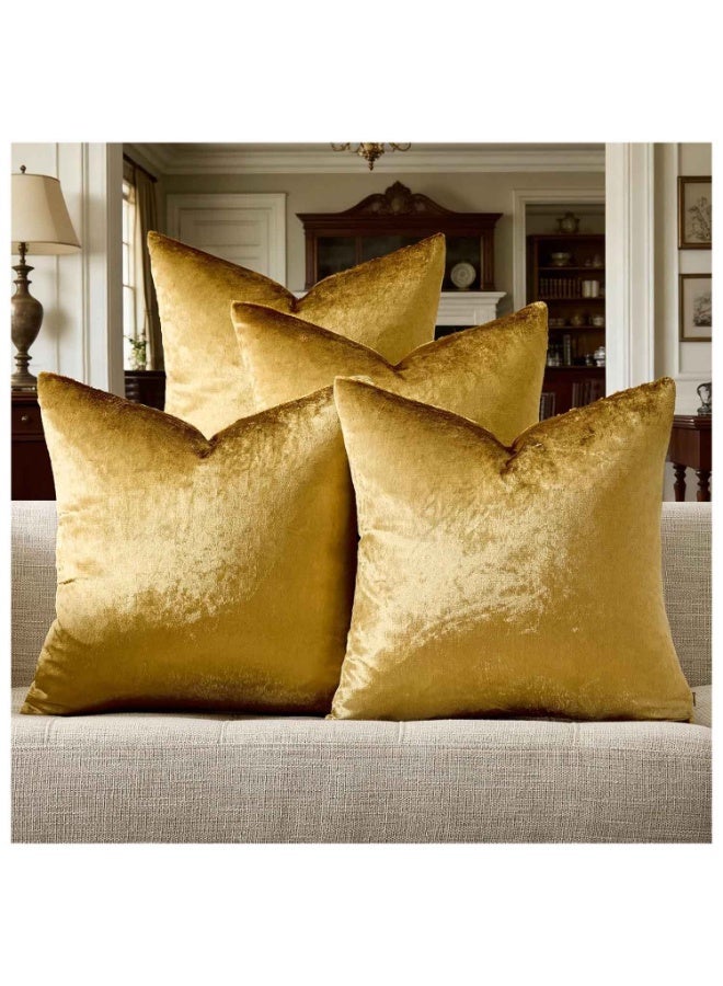4pcs,Throw Pillow Covers,Decorative Throw Pillow Covers 18 x 18IN, Gold Soft Pillow Covers Velvet,Set of 4 Decor Square Cushion Covers - Image 1