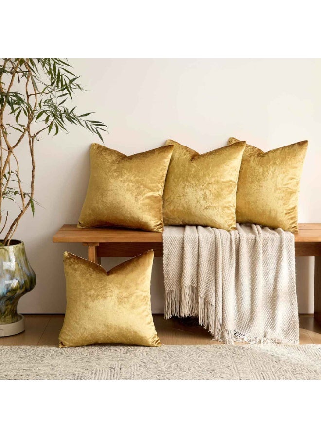 4pcs,Throw Pillow Covers,Decorative Throw Pillow Covers 18 x 18IN, Gold Soft Pillow Covers Velvet,Set of 4 Decor Square Cushion Covers - Image 3