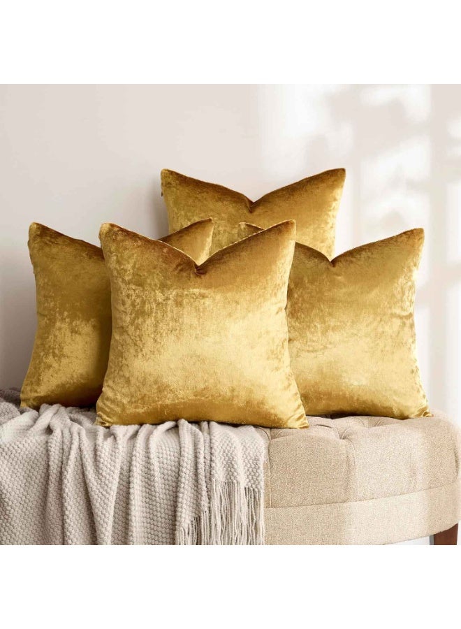 4pcs,Throw Pillow Covers,Decorative Throw Pillow Covers 18 x 18IN, Gold Soft Pillow Covers Velvet,Set of 4 Decor Square Cushion Covers - Image 2
