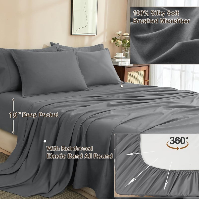 PHF 7 Pieces California King Comforter Set, Lightweight Bed in A Bag & 18" Sheet Set for All Season, Ultra Soft Cozy Bedding with Comforter, Sheets, Pillowcases & Shams, Dark Grey - Image 4