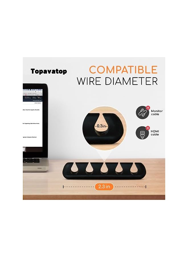 Green Tiger 24Pcs Black&White Cable Clips, Multipurpose Wire Management, Adhesive Cord Holders for Organizing Cable Wires Home Office Car Desk - Image 5